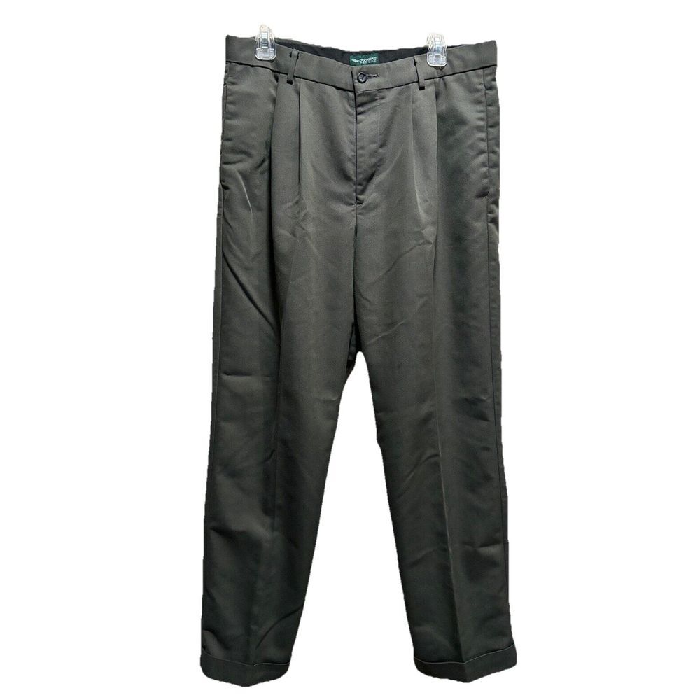 Dockers Recode Olive Green Trouser Straight Leg Flat Front Pant Size 34x31 Cuff